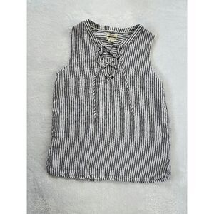 100% Linen Sleeveless Blue & White Striped Sailor Shirt, Size L, Nautical